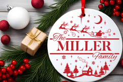 Round Family Christmas Name Sign SVG Cut File Product Image 5