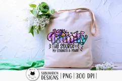 family quote sublimation design shown on a tote bag