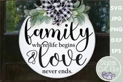 Farmhouse Home Round Sign Svg | Family Where Life Begins Product Image 1