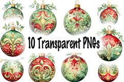 Red &amp; Green Christmas Decorations Clipart Bundle Transparent Product Image 11