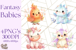 Fantasy Baby Creatures Clipart PNG, Cute Pastel Watercolor Product Image 1