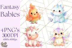 Fantasy Baby Creatures Clipart PNG, Cute Pastel Watercolor Product Image 1