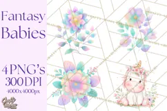 Fantasy Baby Creatures Clipart PNG, Cute Pastel Watercolor Product Image 1