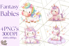 Fantasy Baby Creatures Clipart PNG, Cute Pastel Watercolor Product Image 1