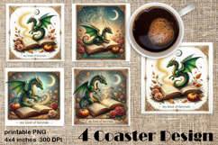 Fantasy Dragon Book Coasters | Cozy Fall Dragon Sublimation Product Image 1