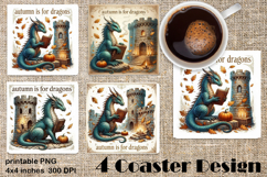 Fantasy Dragon Book Coasters | Cozy Fall Dragon Sublimation Product Image 1