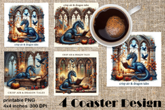 Fantasy Dragon Book Coasters | Cozy Fall Dragon Sublimation Product Image 1