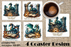 Fantasy Dragon Book Coasters | Cozy Fall Dragon Sublimation Product Image 1