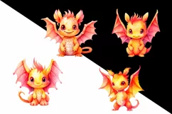 Watercolor colorful fantasy fire dragon clipart Product Image 2