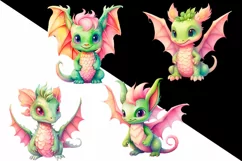 Watercolor colorful fantasy rainbow dragons clipart Product Image 2