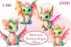 Watercolor colorful fantasy rainbow dragons clipart Product Image 1