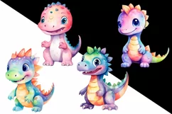 Watercolor colorful fantasy rainbow dragons clipart Product Image 2