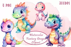 Watercolor colorful fantasy rainbow dragons clipart Product Image 1
