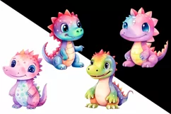 Watercolor colorful fantasy rainbow dragons clipart Product Image 2