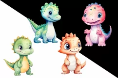 Watercolor colorful fantasy rainbow dragons clipart Product Image 2