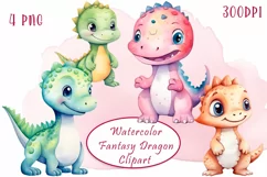 Watercolor colorful fantasy rainbow dragons clipart Product Image 1