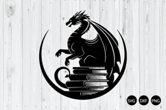 Fantasy Dragon With Stack of Books SVG, Dragon SVG Product Image 1