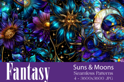 Fantasy Pattern, Sun Moon Seamless Pattern, Stained Glass 4 Product Image 1