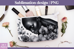 Monochrome Orchid Woman Cosmetic Bag Black woman makeup Product Image 1