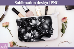 Monochrome Orchid Woman Cosmetic Bag Black woman makeup Product Image 1