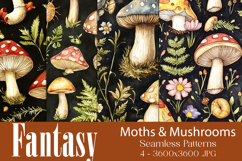 Fantasy Pattern, Seamless Mushrooms Pattern, Moths, s2 Product Image 1