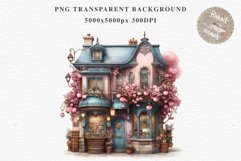 Fantasy Pastel Store Bakery Shop Cafe House Architecture PNG Watercolor Transparent invitation t-shirt designs sublimation nursery printable art junk journaling Fantasy Pastel Store, Shop Clipart, Cafe House png, Floral Bakery Transparent detailed clip ar