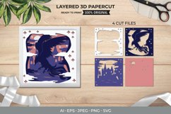 Mythical Phoenix at a Castle 3D Shadow Box Layered Papercut Product Image 1