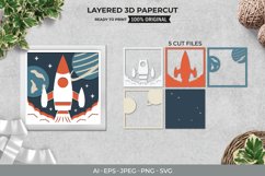 Flying Rocket with Two Planets, 3D Layered Papercut Template Product Image 1