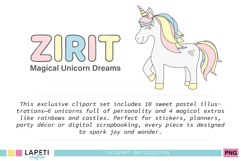 Fantasy unicorn illustration with rainbow and stars