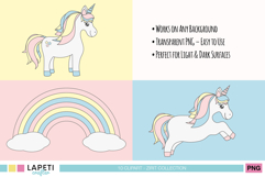 Fantasy unicorn illustration with rainbow and stars