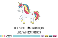 Unicorn graphics with castles and magic wands