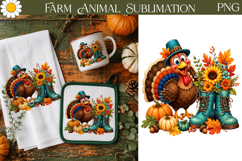 Thanksgiving Turkey Sunflower Clipart | Fall Sublimation Product Image 1