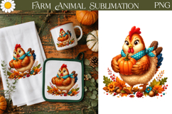 Cute Chicken Pumpkin Clipart | Fall Farm Sublimation Product Image 1