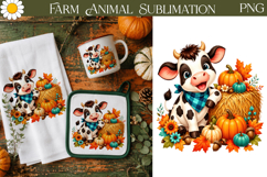 Cute Cow Pumpkin Clipart | Fall Farm Sublimation Product Image 1