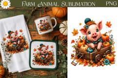 Cute Pig Pumpkin Cart | Fall Farm Sublimation Print Product Image 1