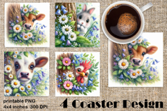 Funny farm animal Coaster Sublimation |flower Product Image 1