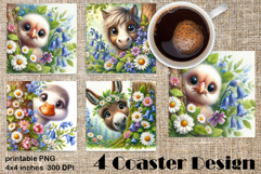 Funny farm animal Coaster Sublimation |flower Product Image 1