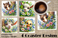 Funny farm animal Coaster Sublimation |flower Product Image 1