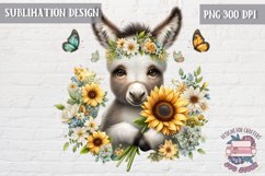 Farm animal Baby Donkey sunflowers Sublimation Design flower Product Image 1