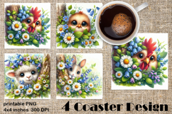 Funny farm animal Coaster Sublimation |flower Product Image 1