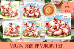 Square Coaster sublimation | cute animal Mom and baby Product Image 1