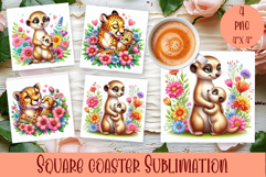 Square Coaster sublimation | cute animal Mom and baby Product Image 1