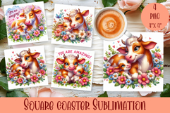 Square Coaster sublimation | cute animal Mom and baby Product Image 1