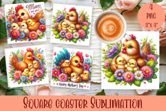 Square Coaster sublimation | cute animal Mom and baby Product Image 1
