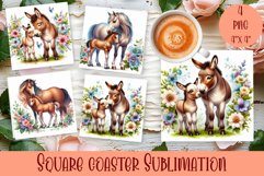 Square Coaster sublimation | cute animal Mom and baby Product Image 1