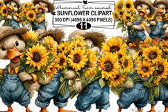 Farm animal sunflower clipart Watercolor png Product Image 1
