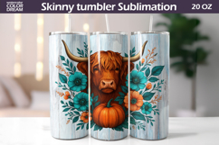 Highland Cow Pumpkin Floral Tumbler | Fall Tumbler Sublimati Product Image 1