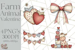Valentine Farm Animal Clipart Pastel Country Watercolor PNG Product Image 1