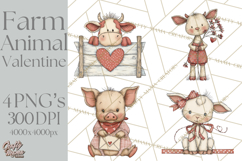 Valentine Farm Animal Clipart Pastel Country Watercolor PNG Product Image 1