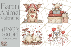 Valentine Farm Animal Clipart Pastel Country Watercolor PNG Product Image 1